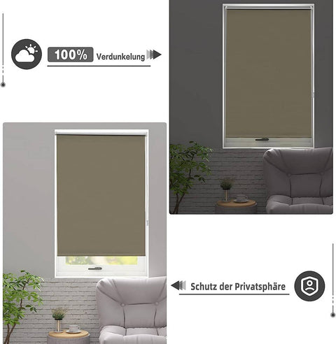 Rootz Roller Blind - Thermorollo - Blackout Shade - Thermal Insulation - Brown  80x160cm - Moisture-Resistant & Tear-Resistant