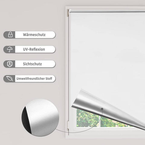 Rootz Roller Blind - Thermorollo - Darkening Blinds - Energy Efficient - 70x210cm - Easy Install Without Drilling - White Polyester Fabric with Thermal Layer
