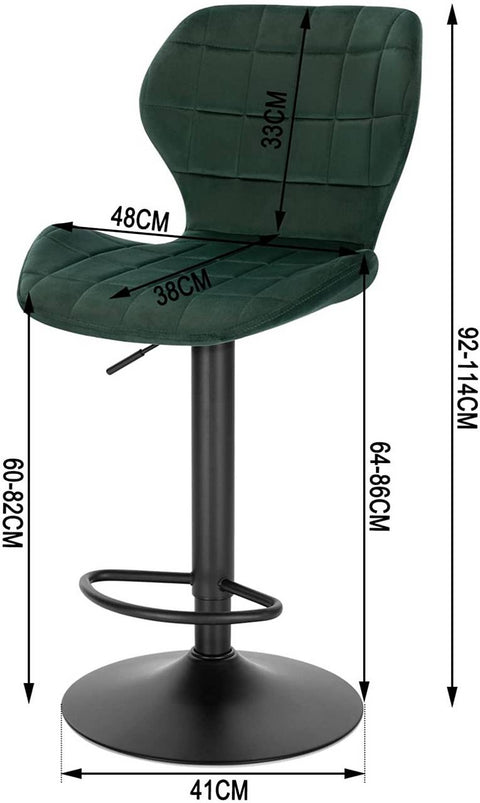 Rootz Velvet Swivel Bar Stool - Adjustable Counter Chair - Rotating Seat - Plush Comfort - Sturdy Build - Flexible Height - 48cm x 38cm x 60-82cm
