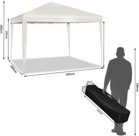 Rootz Gazebo Pop-Up Tent - Waterdichte Pagode - Zonbeschermingsluifel - UV- en regenscherm - Eenvoudige installatie - Verstelbare hoogte - 3m x 3m - Beige