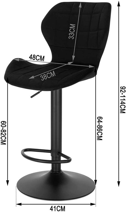 Rootz Adjustable Swivel Bar Stool - Counter Stool - Rotating Chair - High-Density Foam - Velvet Cover - Sturdy Metal Frame - 48cm x 38cm x 60-82cm