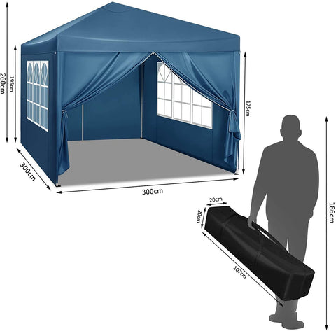 Rootz Gazebo Pop-Up Tent - Waterproof Pagoda - Sun Shelter - UV Protection - Rain Resistant - Easy Setup - 3m x 3m Blue