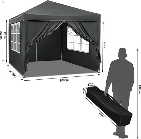 Rootz Premium Outdoor Gazebo - Event Pavilion - Garden Canopy - Sturdy, Waterproof, UV Protection - Easy Setup - 3x3m - Metal Frame, 210D Oxford Fabric