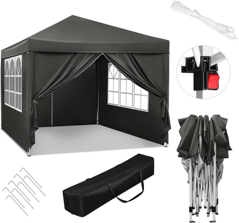 Rootz Gazebo Pop-Up Tent - Waterproof Pagoda - Sun Shelter - UV Protection, Rain Resistant, Easy Setup - Metal and 210D Oxford Fabric - 3 x 3 m Grey
