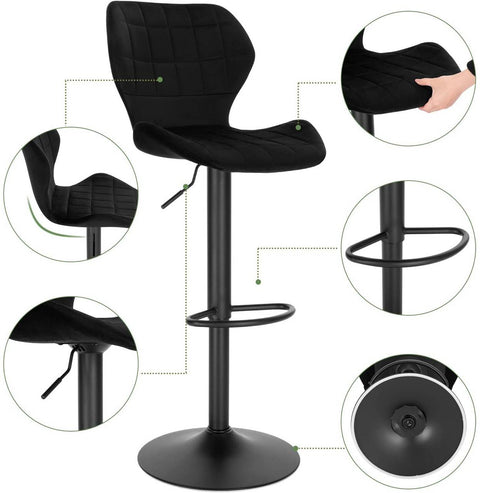 Rootz Adjustable Swivel Bar Stool - Counter Stool - Rotating Chair - Plush Comfort - Enhanced Stability - Height Adjustable - Velvet Cover - 48cm x 38cm x 60-82cm