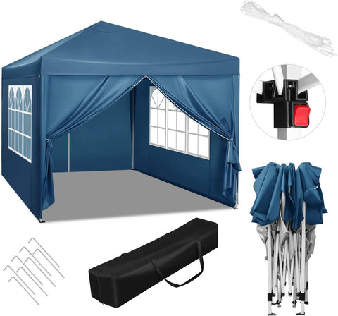 Rootz Gazebo Pop-Up Tent - Waterproof Pagoda - Sun Shelter - UV Protection - Rain Resistant - Easy Setup - 3m x 3m Blue