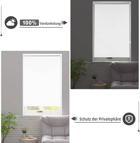 Rootz Dimming Roller Blind - Light-Blocking Shade - UV Protection - Easy Installation - White - 120cm x 210cm