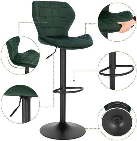 Rootz Velvet Swivel Bar Stool - Adjustable Counter Chair - Rotating Seat - Plush Comfort - Sturdy Build - Flexible Height - 48cm x 38cm x 60-82cm