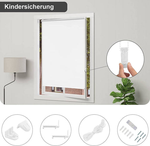 Rootz Dilment Roller Blind - Thermal Roller Shade - Sun Protection Blind - Heat Insulation - 90cm x 210cm - Easy Installation without Drilling (White)