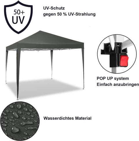 Rootz Ultimate Outdoor Gazebo - Pavilion - Event Tent - Sturdy & Rust-Proof - Waterproof & UV Protected - Easy Setup with Adjustable Height - 3x3m