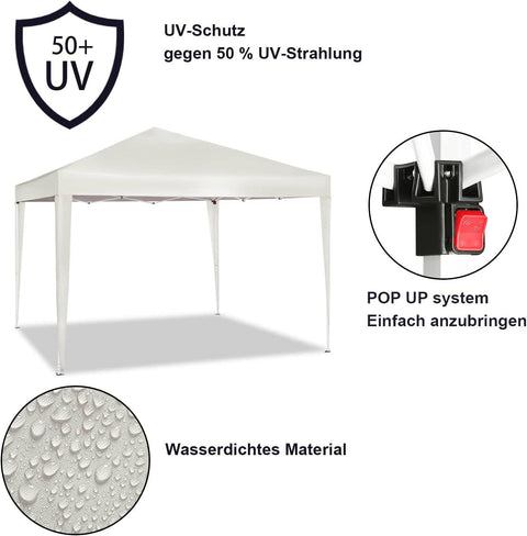 Rootz Gazebo Pop-Up Tent - Waterdichte Pagode - Zonbeschermingsluifel - UV- en regenscherm - Eenvoudige installatie - Verstelbare hoogte - 3m x 3m - Beige