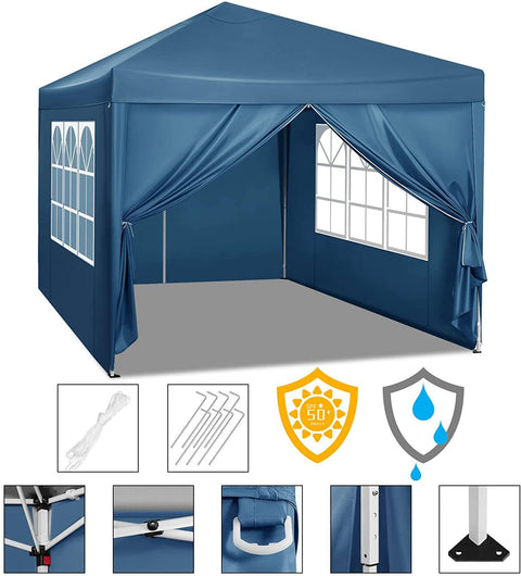 Rootz Gazebo Pop-Up Tent - Waterproof Pagoda - Sun Shelter - UV Protection - Rain Resistant - Easy Setup - 3m x 3m Blue