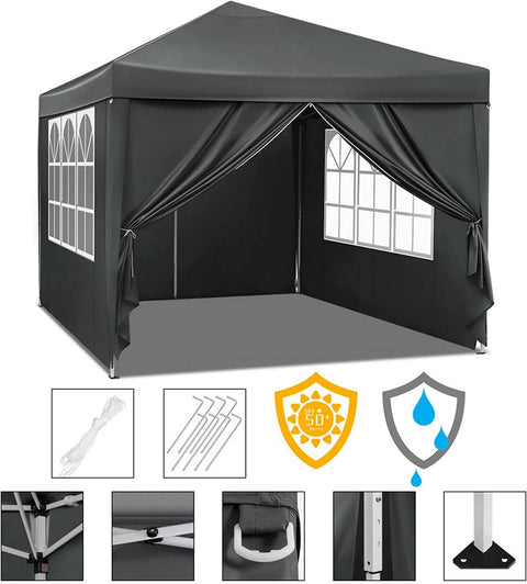 Rootz Premium Outdoor Gazebo - Event Pavilion - Garden Canopy - Sturdy, Waterproof, UV Protection - Easy Setup - 3x3m - Metal Frame, 210D Oxford Fabric