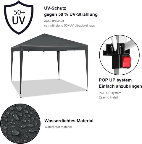 Rootz Premium Outdoor Gazebo - Pavilion - Canopy - Waterproof - UV Protection - Easy Setup - 3x3m - Anthracite