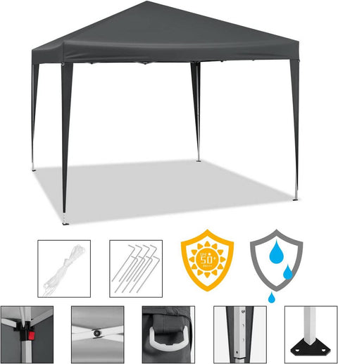 Rootz Premium Outdoor Gazebo - Pavilion - Canopy - Waterproof - UV Protection - Easy Setup - 3x3m - Anthracite