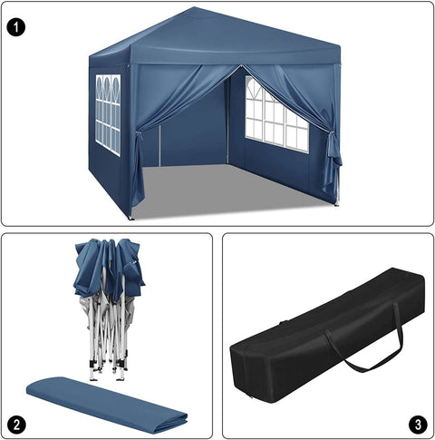 Rootz Gazebo Pop-Up Tent - Waterproof Pagoda - Sun Shelter - UV Protection - Rain Resistant - Easy Setup - 3m x 3m Blue