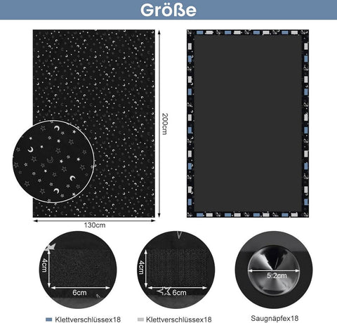 Rootz Roller Blind - Skylight Shade - Window Blinds - 100% Darkening - 130 x 200 cm - Black with Motif - No Drilling Required