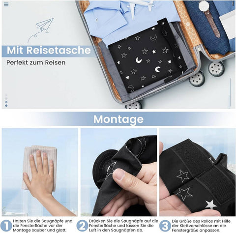 Rootz Roller Blind - Skylight Shade - Window Blinds - 100% Darkening - 130 x 200 cm - Black with Motif - No Drilling Required