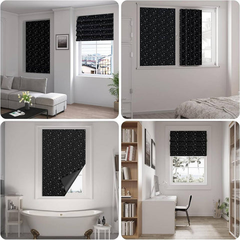 Rootz Roller Blind - Skylight Shade - Window Blinds - 100% Darkening - 130 x 200 cm - Black with Motif - No Drilling Required