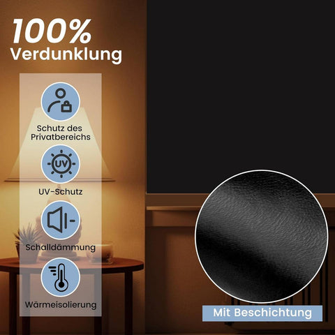 Rootz Roller Blind – Blackout Window Shade – Suction & Velcro Fasteners – 100% UV Blockage – 130 x 200 cm