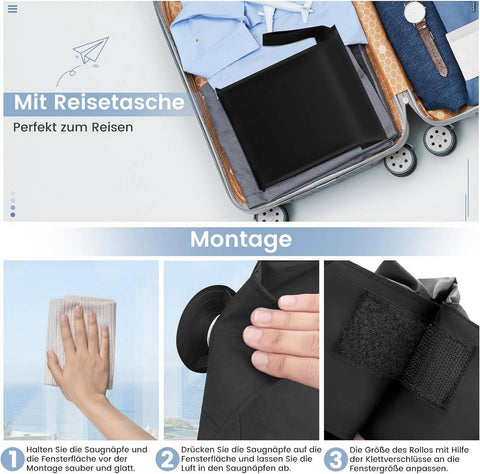 Rootz Roller Blind – Blackout Window Shade – Suction & Velcro Fasteners – 100% UV Blockage – 130 x 200 cm