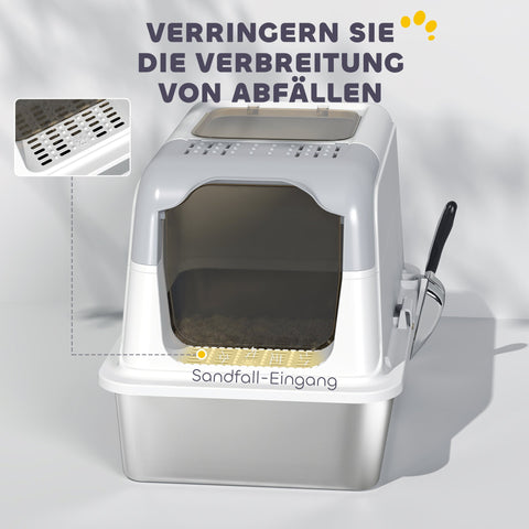 Rootz Kackenklo - Cat Litter Box - Closed Cat Toilet with Lid - Odor-Resistant - 60.4L x 40.4W x 41.8H cm - Stainless Steel