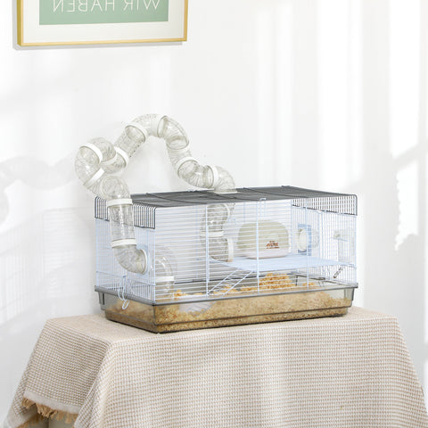 Rootz Hamster Cage - Rodent Cage - Small Pet Habitat - Exciting Tunnel System - 58 x 32 x 31 cm - Grey
