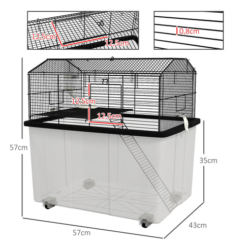 Rootz Hamster Cage Rodent Cage - Small Animal Habitat - Pet Enclosure - Exercise Promoting - Steel Wire - 57 x 43 x 57 cm