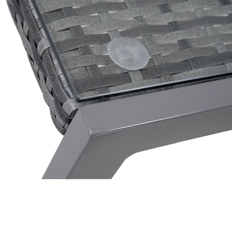 Rootz Garden Table - Garden Side Table - Coffee Desk - Garden Furniture With Tempered Glass - Polyrattan + Aluminum - Gray - 50 x 49.5 x 50 cm