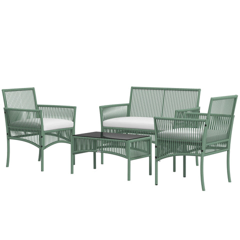 Rootz 4 Piece Garden Furniture Set - Patio Sofa - Outdoor Rattan Set - Tempered Glass Durability - Armchair 56x56x80cm, Sofa 100x56x80cm, Table 72x40x39cm