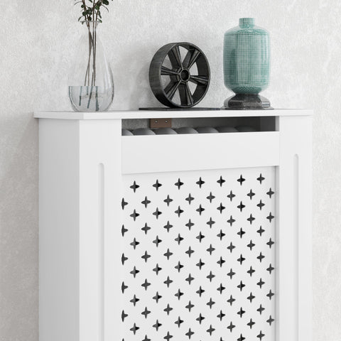 Rootz Radiator Cover Lattice Design - Radiator Cladding - Wooden Grid - Optimal Heat Emission - 78cm x 19cm x 82cm - White