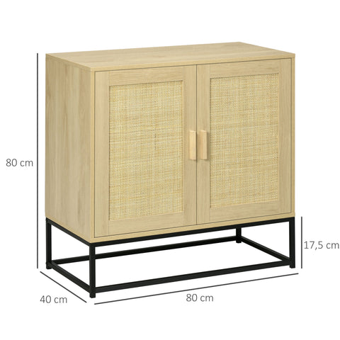 Rootz Bohemian Style Sideboard - Rattan Cabinet - Woven Storage - Adjustable Shelf - 80cm x 40cm x 80cm Natural