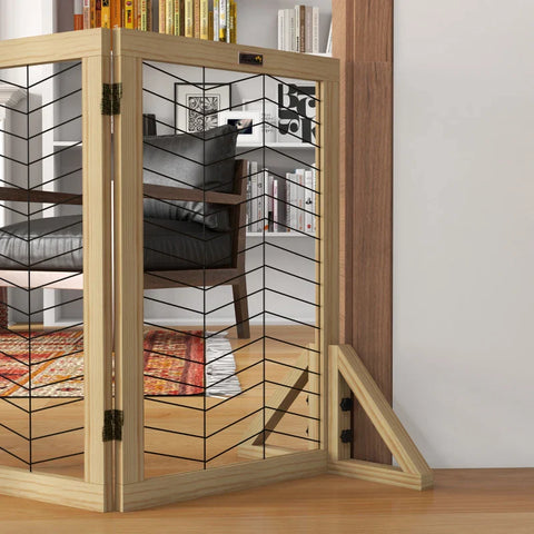 Rootz Dog Gate - Stair Gate Barrier - Foldable - Pine Wood - Non-slip Pad - Natural - 187 cm x 44 cm x 70 cm