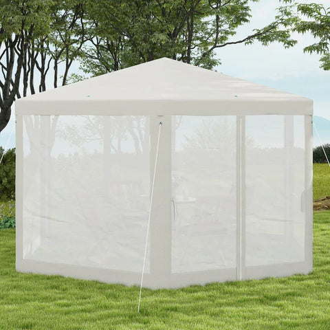 Rootz Gazebo - Garden Pavilion - Hexagonal - Ground Spikes - Mesh Curtains - Metal Frame - Polyester - Metal - Cream - 394L x 394W x 250H cm