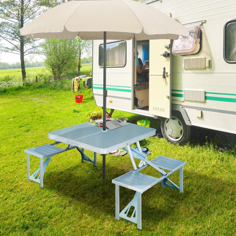 Rootz Aluminum Camping Table with 4 Seats - Folding Picnic Table - Portable Outdoor Table - Space-Saving Design - Durable Construction - Versatile Use - 136cm x 85.5cm x 66cm