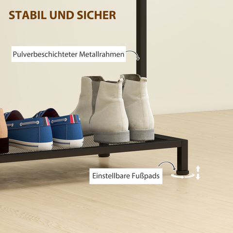 Rootz Cloakroom Stand - Clothes Rack - Wardrobe - Stable & Stylish - 100L x 356H cm - Brown and Black Finish