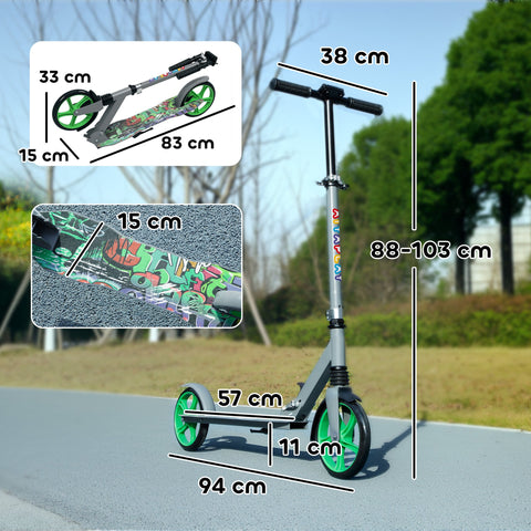Rootz Adjustable Green Scooter - Kick Scooter - Folding Scooter - Rear Brake - 100kg Capacity - 94x38x88-103cm