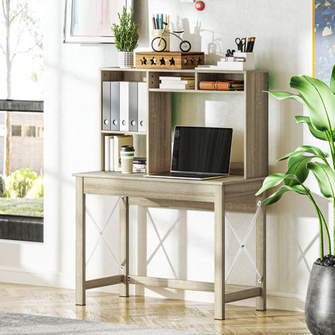 Rootz Desk with Storage - Bookshelf - Wooden Desk - Optimal Organization - 105cm x 50cm x 137.5cm