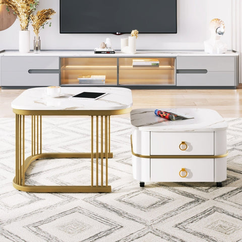 Rootz 2 Piece Coffee Table Set - Nesting Table - Side Tables - Luxurious Design - 60x60x45cm & 50x50x34cm