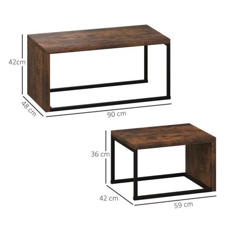Rootz Set of 2 Coffee Tables - Sofa Table - Side Table - Modern Style - MDF & Metal - 90 x 48 x 42 cm / 59 x 42 x 36 cm - Black + Brown