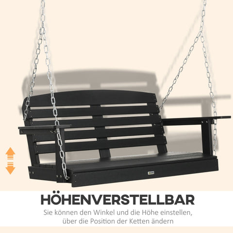 Rootz Swing Bench for Two - Garden Swing - Outdoor Bench - Height Adjustable - Holds Up to 240 kg - 127cm x 75cm x 61cm - Black HDPE