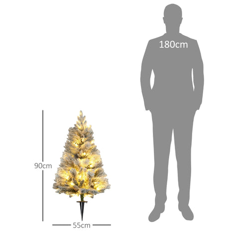 Rootz 2 Piece 90cm Christmas Tree Set - LED Lights - Artificial Snow - Red Berries and Pine Cones - Battery Operated - 55cm x 90cm