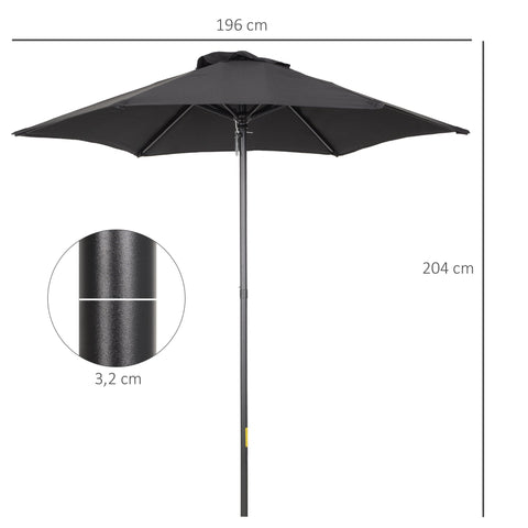 Rootz Black Hexagonal Parasol - Balcony Sunshade - Patio Umbrella - Easy Open - Ø196cm x 2.04m