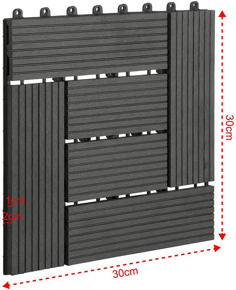 Rootz WPC Click Tiles - Outdoor Flooring - Deck Tiles - Durable, Easy Installation, Weather-Resistant - 30cm x 30cm x 1.8cm