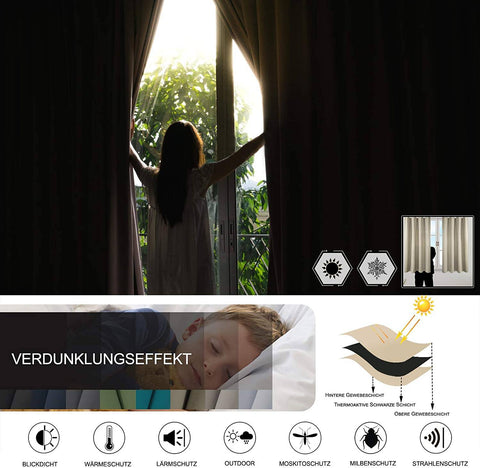 Rootz Thermal Eyelet Curtain - Blackout Curtain - Darkening Drape - Energy-Saving - 135x245 cm - Black