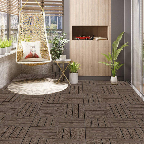 Rootz WPC Terrace Tiles - Decking Tiles - Outdoor Flooring - Durable, Eco-Friendly, Easy Installation - 30cm x 30cm x 1.8cm