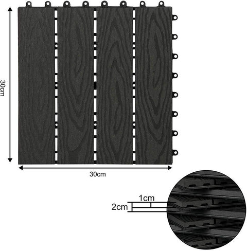 Rootz WPC Terrace Tiles - Decking Tiles - Outdoor Flooring - Weather-Resistant - Easy Installation - Versatile Design - 30x30x1.8 cm