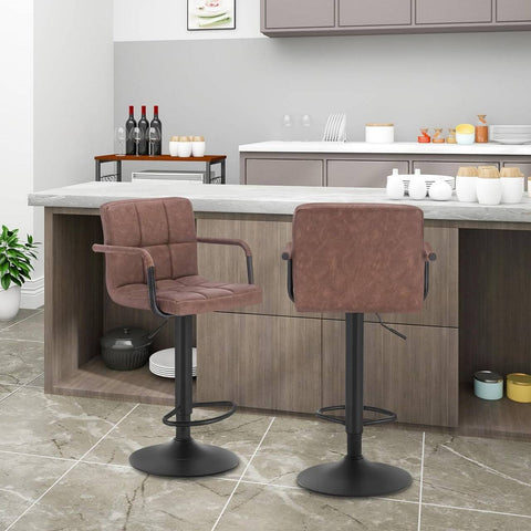 Rootz Bar Stool - Counter Stool - Adjustable Bar Chair - Durable Metal Frame - Ergonomic Design - Stylish Anthracite Dark Brown - 90-112cm x 51cm x 37cm