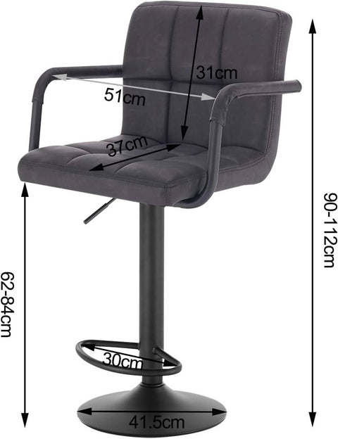 Rootz Bar Stool - Counter Stool - Adjustable Bar Chair - Durable Faux Leather - Ergonomic with Backrest and Footrest - Modern Design - 51cm x 37cm x 90-112cm