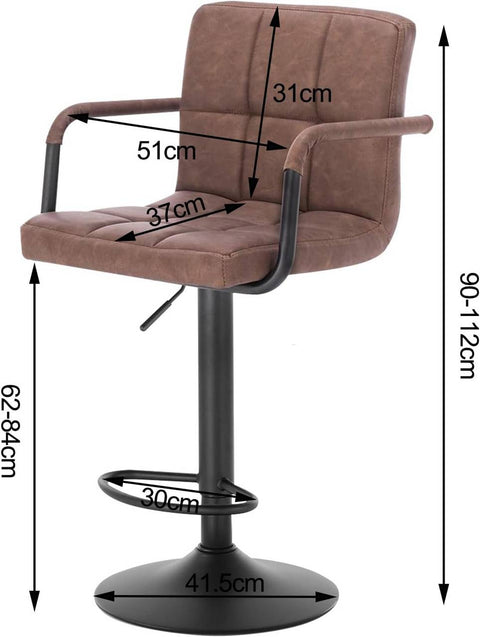 Rootz Barkruk - Tegenkruk - Verstelbare barstoel - Kunstleer - Metalen frame - Ergonomisch ontwerp - Duurzaam - Stijlvol - 51 cm x 37 cm zitting, 90 cm - 112 cm hoogte